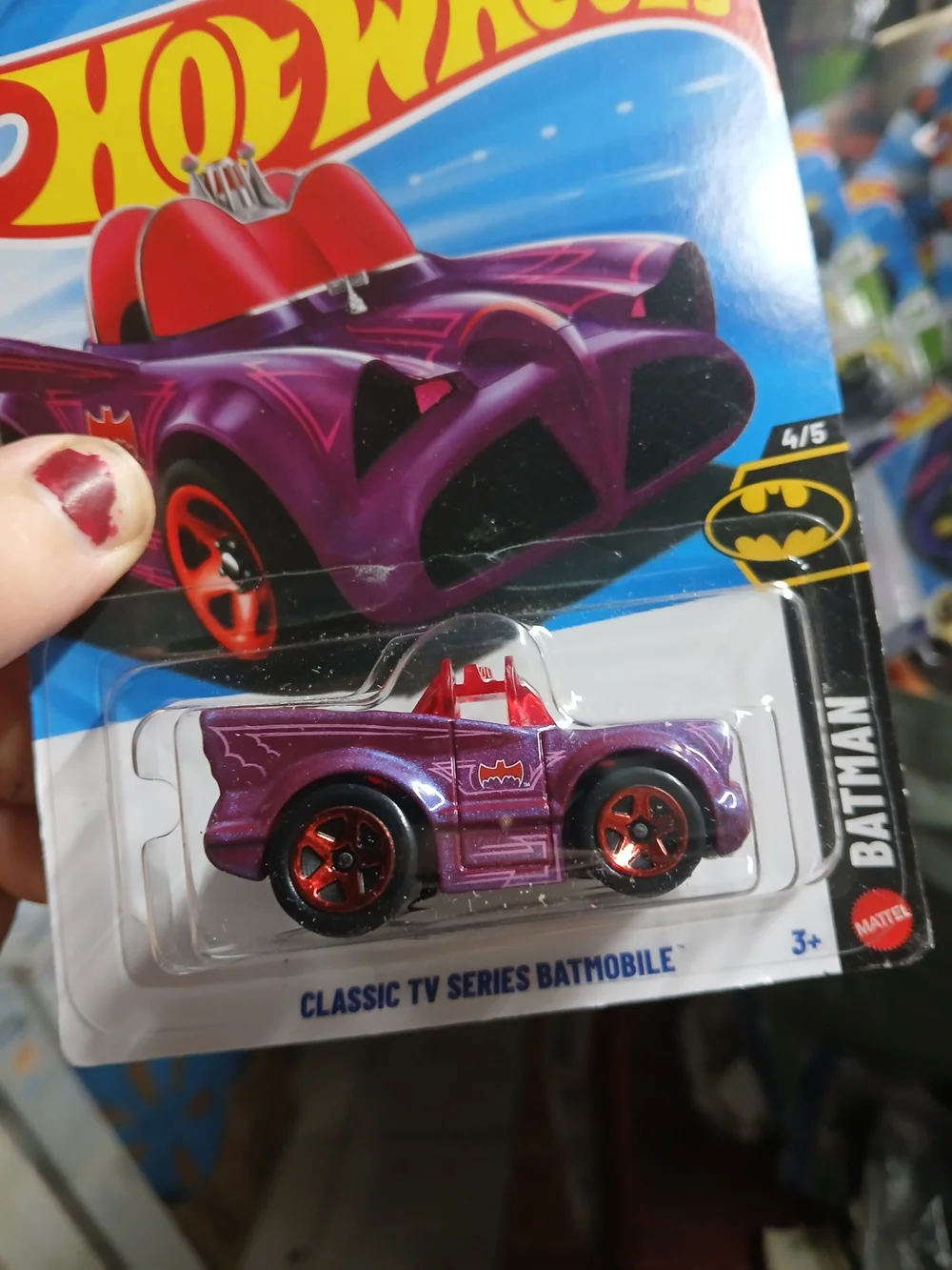 Hot Wheels Classic TV Series Batmobile (Tooned) in purple is a 1:64 scale diecas